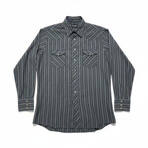 Vintage Wrangler Western Shirt Men L Blue Striped Twill Western Pearl Snap Retro